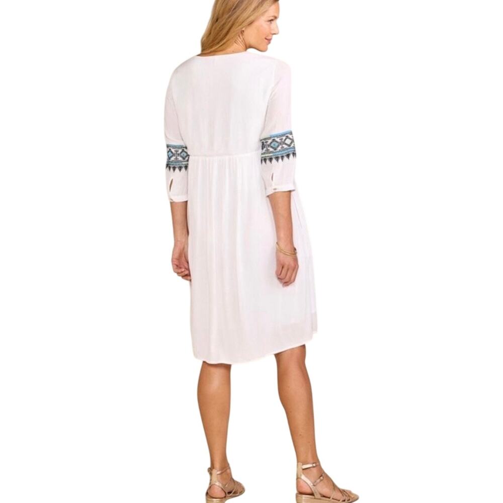 Soft Surroundings Boho Dress Size 2X White Embroidered Details 3/4 Sleeve Lined - Picture 3 of 13